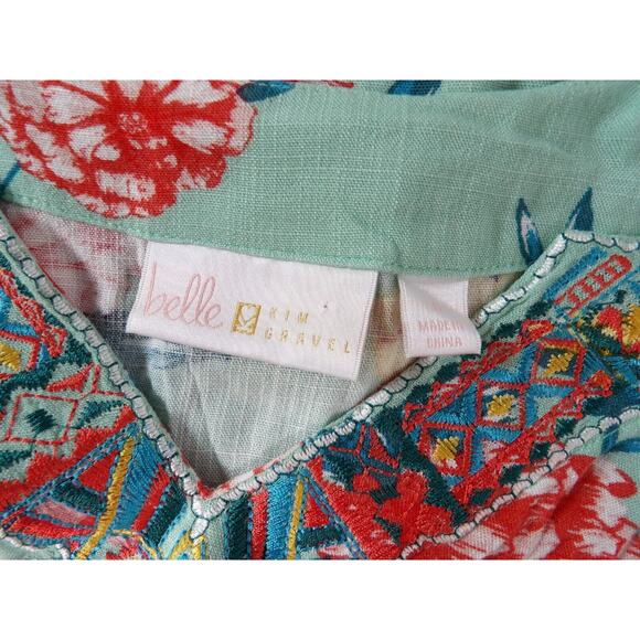 Belle Kim Gravel Tunic Top Shirt Small Floral Boho Embroidered Rayon Peasant - Picture 3 of 14